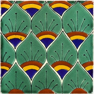 Green Peacock Feathers Talavera Mexican Tile