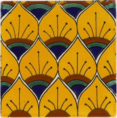 Yellow Peacock Feathers Talavera Mexican Tile