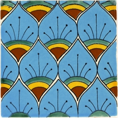 Turquoise Peacock Feathers Talavera Mexican Tile