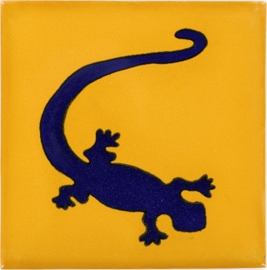 Blue Gecko in Yellow Talavera Mexican Tile
