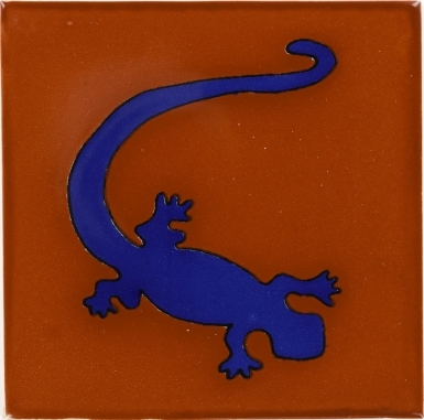 Blue Gecko in Terra Cotta Talavera Mexican Tile