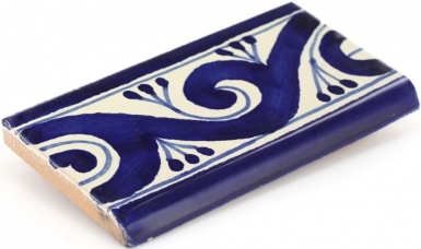 2" x 4.25" Surface Bullnose: Ola Azul - Talavera Mexican Tile