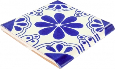 4.25" x 4.25" Surface Bullnose: Blue Isabel - Talavera Mexican Tile