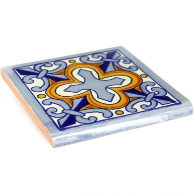 4.25" x 4.25" Surface Bullnose: Escudo - Talavera Mexican Tile