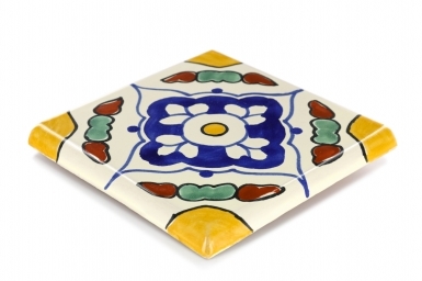 4.25" x 4.25" Double Surface Bullnose: Guadalajara - Talavera Mexican Tile