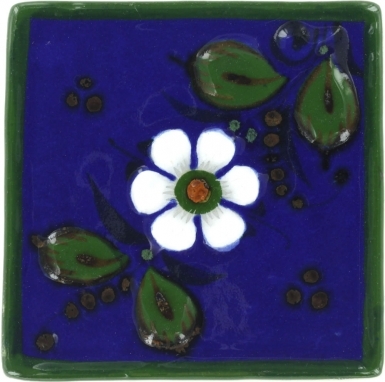 White Flower With Leaves Tenampa Stoneware Tile
