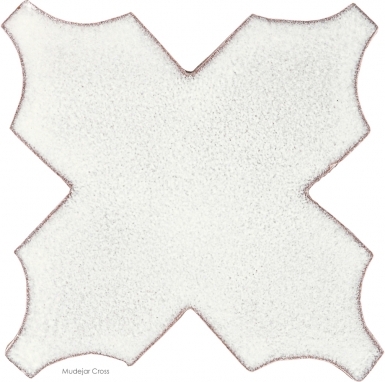 4.75" x 4.75" Ivory Gloss Mudejar Cross - Tierra High Fired Glazed Field Tile