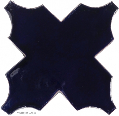 4.75" x 4.75" Navy Blue Gloss Mudejar Cross - Tierra High Fired Glazed Field Tile