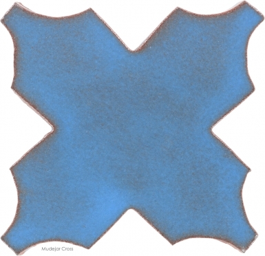 4.75" x 4.75" Turquoise Gloss Mudejar Cross - Tierra High Fired Glazed Field Tile