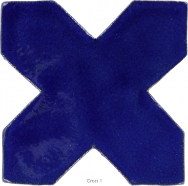 4.25" x 4.25" Sapphire Blue Gloss Cross 1 - Tierra High Fired Glazed Field Tile