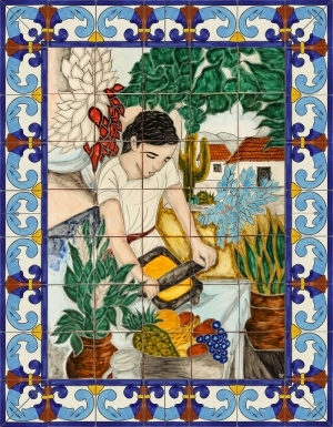 Grinding Woman Ceramic Tile Mural