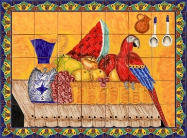 Frutas y Guacamaya Ceramic Tile Mural
