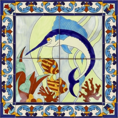 Marlin with Fish 1 Ceramic Tile Mural