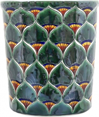 Green Peacock Ceramic Mexican Talavera Wastebasket