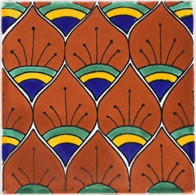 - ON SALE - Rust Peacock Feathers Terra Nova Mediterraneo Ceramic Tile