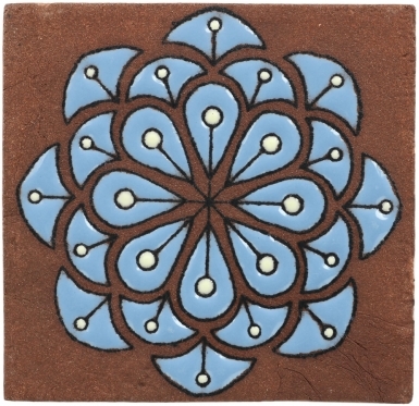 Turquoise Peacock Flower - Tierra High Fired Decorative Tile