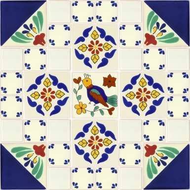 Set of 37 Individual Tiles 4.25" x 4.25" and 2" x 2" - Talavera Mexican Tile Set