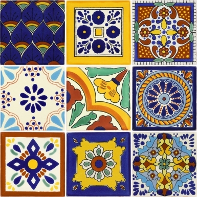 Set of 9 Individual Tiles 4.25" x 4.25" - Talavera Mexican Tile Set