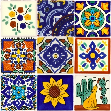 Set of 9 Individual Tiles 2" x 2" - Talavera Mexican Tile Set