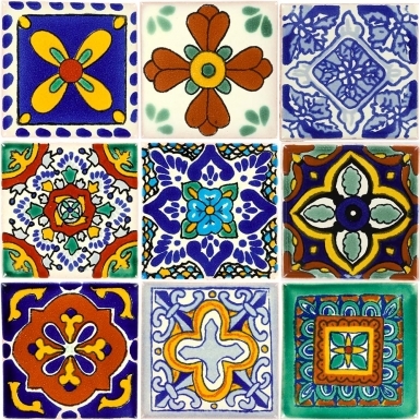 Set of 9 Individual Tiles 2" x 2" - Talavera Mexican Tile Set