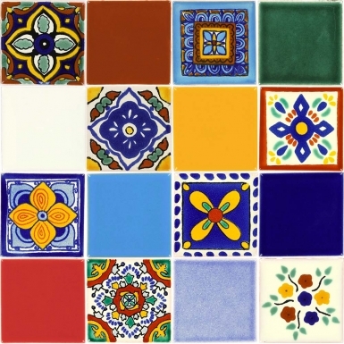 Set of 16 Individual Tiles 2" x 2" - Talavera Mexican Tile Set