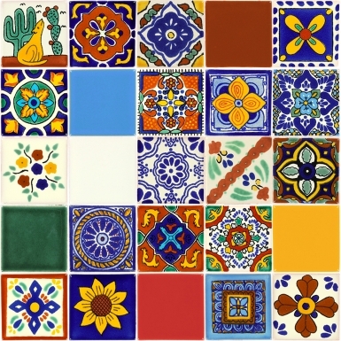 Set of 25 Individual Tiles 2" x 2" - Talavera Mexican Tile Set
