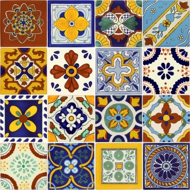 Set of 16 Individual Tiles 6" x 6" - Talavera Mexican Tile Set