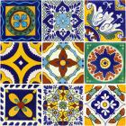 Set of 9 Individual Tiles 4.25 x 4.25 - Talavera Mexican Tile Set