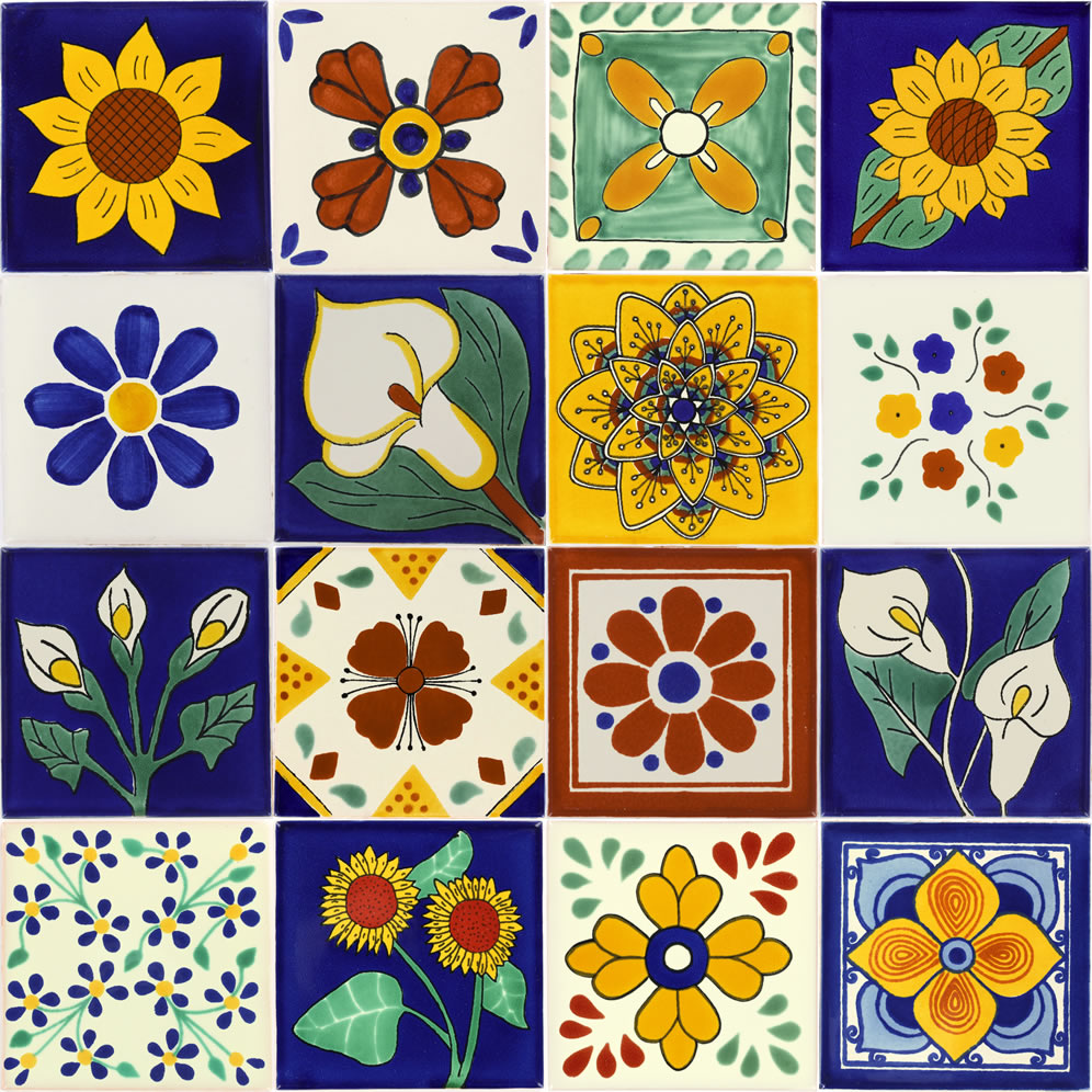 Set Of 16 Individual Tiles 425 X 425 Talavera Mexican Tile Set